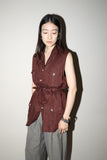 c90's Scandinavian label - linen safari vest in chocolate brown