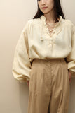 c70’s German label - linen, beautiful volume pullover shirt用