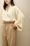 c70’s German label - linen, beautiful volume pullover shirt用