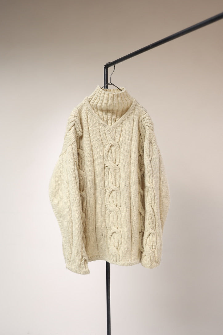 circa 60’s wool hand knit cable sweater with layered neck