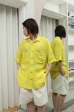 80's Les Copains - linen shirt in neon yellow