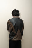 80's European label - bi-color leather ×knit switched blouson