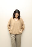 00s J.CREW - cashmere wide flat pattern v-neck knit / brown
