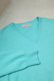 80s Ballantyne - cashmere v-neck knit sweater in turquoise blue