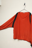 80's European label - silk pullover blouse in vermilion orange