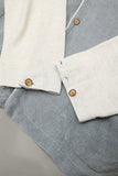 00's European label - linen bi-color open collar shirt-jacket