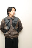 80's European label - bi-color leather ×knit switched blouson