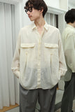 80s European label - wool dress shirt with flap pockets +α detail