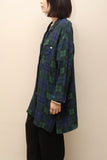 90's Danish label - silk hip-length black watch pattern shirt