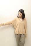 00s J.CREW - cashmere wide flat pattern v-neck knit / brown