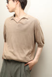00's European label - cotton/linen skipper knit polo shirt