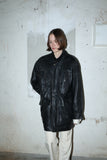 c00's German label - leather asymmetry front pocket jacket