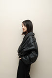 80's European label - leather pleated blouson