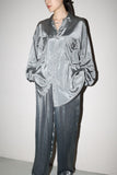 80’s European label - rayon big double pocket shirt in metallic silver color