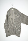80's Italian label - draping linen oversized plaid jacket