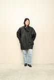 90s European label - voluminous 2-way neck leather coat