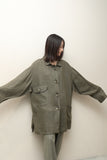 80-90's European label - linen oversized jacket with asymmetrical pocket