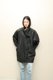 90s European label - voluminous 2-way neck leather coat