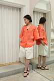 80's PENNY BLACK by Max Mara - linen military essence mannish shirt in salmon-pink