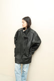 90s European label - voluminous 2-way neck leather coat