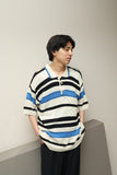 80s Byblos - rayon/cotton/linen stripe knit polo