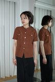 70-80's Valentino -cotton collarless safari shirt