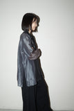 80-90's tricolor linen/silk semi-sheer shirt
