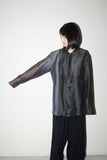 80-90's tricolor linen/silk semi-sheer shirt
