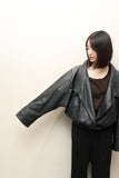 80's European label - leather 2-way neck voluminous blouson