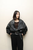 80's European label - leather pleated blouson