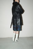80-90's Italian label - leather 2-way neck, hip length belted jacket