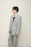 c80's Italian label - linen glen-check suit 2-pieces