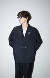 80s MOMENTO DUE - rayon/nylon rip-stop 2way neck constructive jacket with leather accent