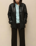 c90's European label - soft leather zip-up jacket