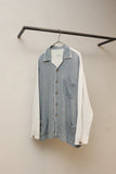 00's European label - linen bi-color open collar shirt-jacket