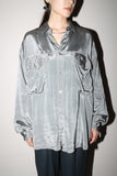 80’s European label - rayon big double pocket shirt in metallic silver color