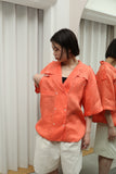 80's PENNY BLACK by Max Mara - linen military essence mannish shirt in salmon-pink