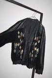 circa 1990's leather/suede swiched design argyle pattern cardigan