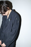 80s MOMENTO DUE - rayon/nylon rip-stop 2way neck constructive jacket with leather accent