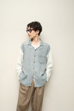 00's European label - linen bi-color open collar shirt-jacket