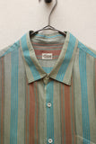 70-80's European label - rayon semi-sheer short sleeve stripe shirt