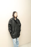 90s European label - voluminous 2-way neck leather coat
