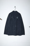 80s MOMENTO DUE - rayon/nylon rip-stop 2way neck constructive jacket with leather accent