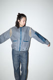 80s European label - linen/leather combination jacket