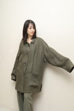 80-90's European label - linen oversized jacket with asymmetrical pocket