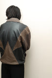 80's European label - bi-color leather ×knit switched blouson