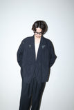 80s MOMENTO DUE - rayon/nylon rip-stop 2way neck constructive jacket with leather accent