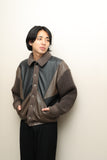 80's European label - bi-color leather ×knit switched blouson