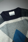 80’s J.C. de Castelbajac pour ICEBERG - geometrical pattern alpaca/wool knit jumper with leather shoulder patch
