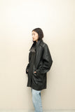 90s European label - voluminous 2-way neck leather coat